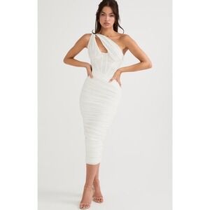 House of CB White One-Shoulder Dress Bodice Lined Cut Out Dress White Size M